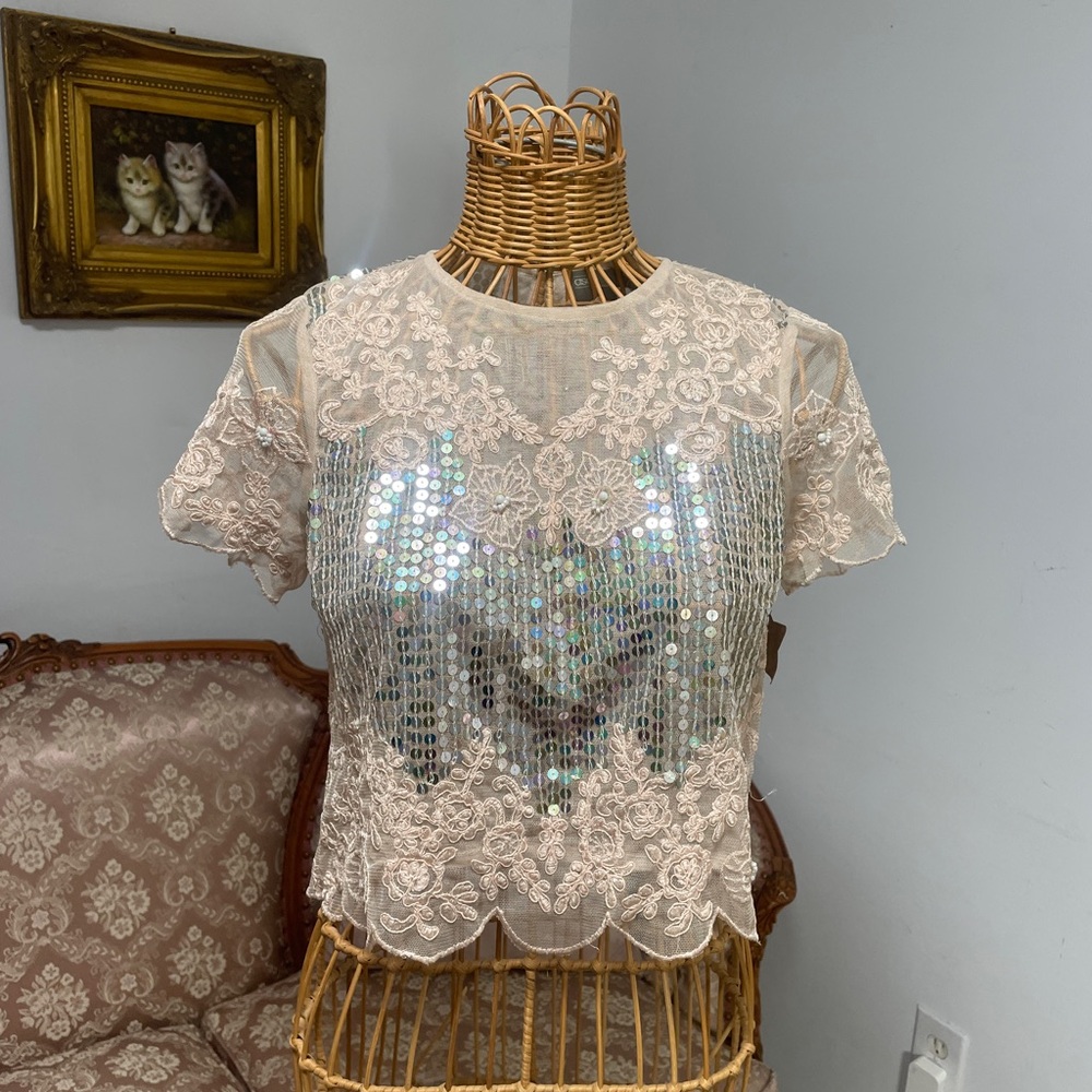ASOS Cream Sequin Crop Blouse